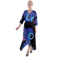 Stitch Love Cartoon Cute Space Quarter Sleeve Wrap Front Maxi Dress by Bedest