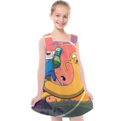 Finn And Jake Adventure Time Bmo Cartoon Kids  Cross Back Dress by Bedest