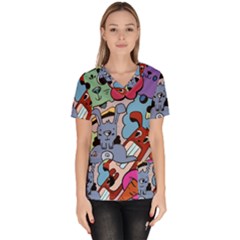 Graffiti Monster Street Theme Women s V-neck Scrub Top by Bedest