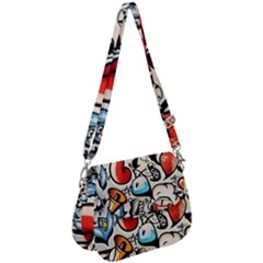 Art Book Gang Crazy Graffiti Supreme Work Saddle Handbag by Bedest