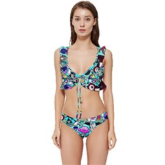 Graffiti Pop Art Crazy Retro Low Cut Ruffle Edge Bikini Set by Bedest