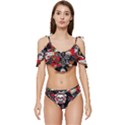 Graffiti Tatoo Skate Art Boom Ruffle Edge Tie Up Bikini Set	 View1