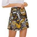 Boom Bang Art Crazy Drawing Graffiti Hello Retro Sayings Yellow Mini Front Wrap Skirt View3
