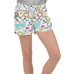 Seamless Pattern Vector With Funny Robots Cartoon Women s Velour Lounge Shorts by Hannah976