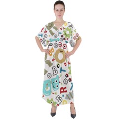 Seamless Pattern Vector With Funny Robots Cartoon V-neck Boho Style Maxi Dress by Hannah976