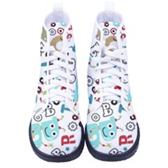 Seamless Pattern Vector With Funny Robots Cartoon Kid s High-top Canvas Sneakers by Hannah976
