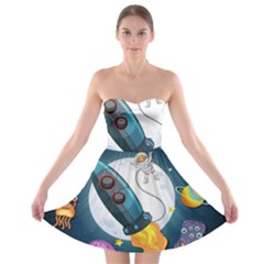 Spaceship Astronaut Space Strapless Bra Top Dress by Hannah976