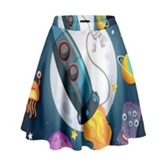 Spaceship Astronaut Space High Waist Skirt by Hannah976