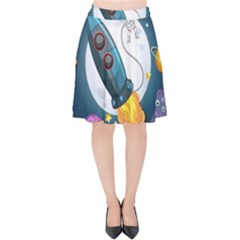 Spaceship Astronaut Space Velvet High Waist Skirt by Hannah976