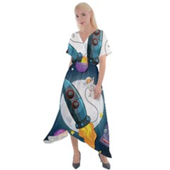 Spaceship Astronaut Space Cross Front Sharkbite Hem Maxi Dress by Hannah976