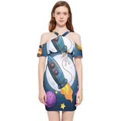 Spaceship Astronaut Space Shoulder Frill Bodycon Summer Dress by Hannah976