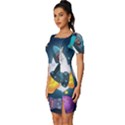 Spaceship Astronaut Space Fitted Knot Split End Bodycon Dress View2