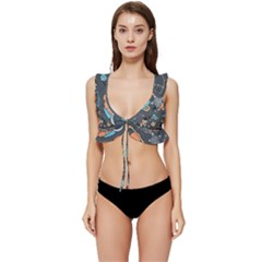 Space Seamless Pattern Art Low Cut Ruffle Edge Bikini Top by Hannah976