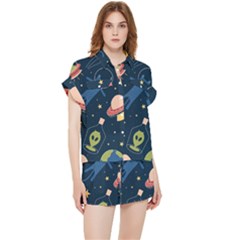 Seamless Pattern With Funny Aliens Cat Galaxy Chiffon Lounge Set by Hannah976