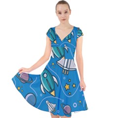 About Space Seamless Pattern Cap Sleeve Front Wrap Midi Dress by Hannah976