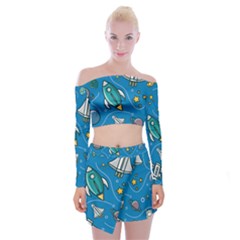 About Space Seamless Pattern Off Shoulder Top With Mini Skirt Set by Hannah976