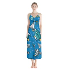 About Space Seamless Pattern Button Up Chiffon Maxi Dress by Hannah976