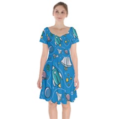 About Space Seamless Pattern Short Sleeve Bardot Dress by Hannah976