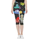 Seamless Pattern With Space Objects Ufo Rockets Aliens Hand Drawn Elements Space Inside Out Lightweight Velour Capri Leggings  View1