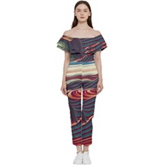 Dessert Storm Wave  pattern  Bardot Ruffle Jumpsuit by coffeus