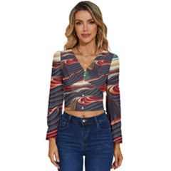 Dessert Storm Wave  pattern  Long Sleeve V-neck Top by coffeus