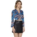 Dessert waves  Pattern  all over Print design Long Sleeve Tie Back Satin Wrap Top View3