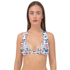 Monster Cool Seamless Pattern Double Strap Halter Bikini Top by Hannah976