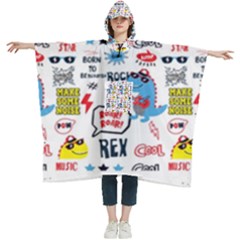 Monster Cool Seamless Pattern Women s Hooded Rain Ponchos by Hannah976