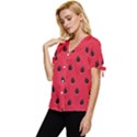 Seamless Watermelon Surface Texture Bow Sleeve Button Up Top View2