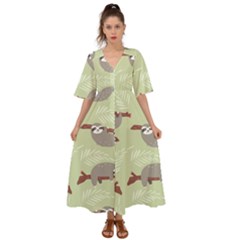 Sloths Pattern Design Kimono Sleeve Boho Dress by Hannah976