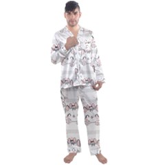 Cat With Bow Pattern Men s Long Sleeve Satin Pajamas Set by Hannah976
