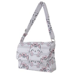 Cat With Bow Pattern Full Print Messenger Bag (l) by Hannah976