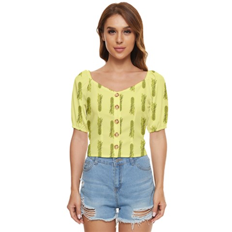 Yellow Pineapple Button Up Blouse by ConteMonfrey