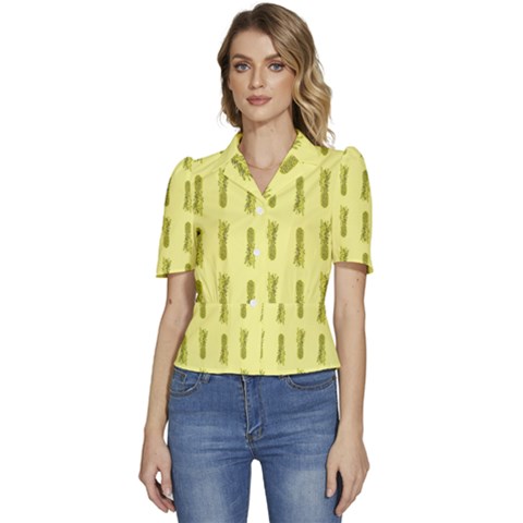 Yellow Pineapple Puffed Short Sleeve Button Up Jacket by ConteMonfrey