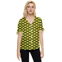 Under My Little Yellow Umbrella Bow Sleeve Button Up Top by ConteMonfrey