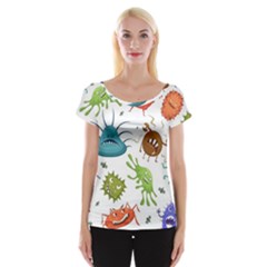 Dangerous Streptococcus Lactobacillus Staphylococcus Others Microbes Cartoon Style Vector Seamless P Cap Sleeve Top by Ravend