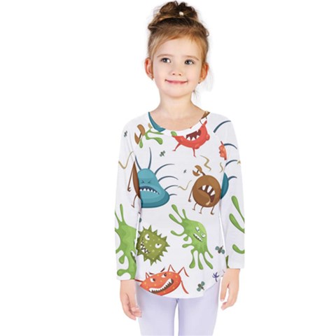 Dangerous Streptococcus Lactobacillus Staphylococcus Others Microbes Cartoon Style Vector Seamless P Kids  Long Sleeve T-shirt by Ravend
