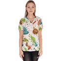 Dangerous Streptococcus Lactobacillus Staphylococcus Others Microbes Cartoon Style Vector Seamless P Women s V-Neck Scrub Top View1