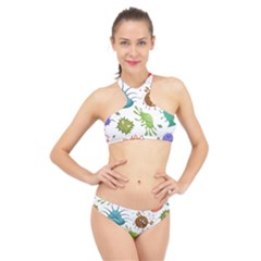 Dangerous Streptococcus Lactobacillus Staphylococcus Others Microbes Cartoon Style Vector Seamless P High Neck Bikini Set by Ravend