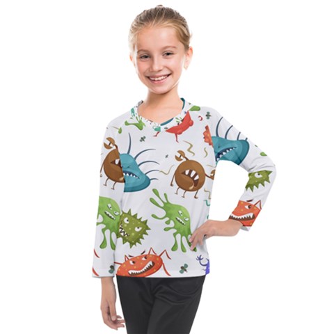 Dangerous Streptococcus Lactobacillus Staphylococcus Others Microbes Cartoon Style Vector Seamless P Kids  Long Mesh T-shirt by Ravend