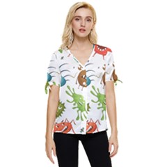 Dangerous Streptococcus Lactobacillus Staphylococcus Others Microbes Cartoon Style Vector Seamless P Bow Sleeve Button Up Top by Ravend