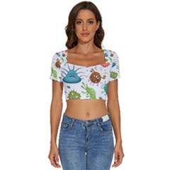 Dangerous Streptococcus Lactobacillus Staphylococcus Others Microbes Cartoon Style Vector Seamless P Short Sleeve Square Neckline Crop Top  by Ravend