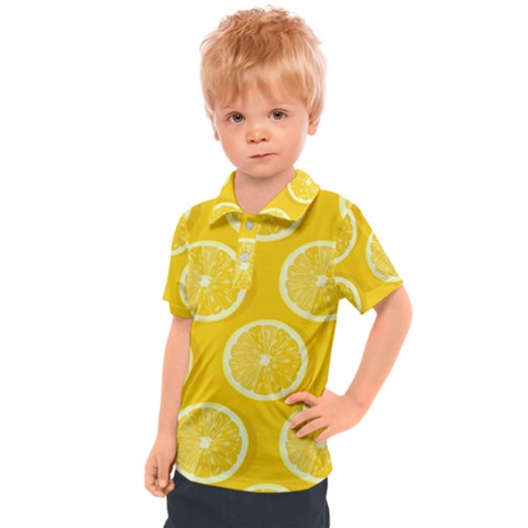 Lemon Fruits Slice Seamless Pattern Kids  Polo T-shirt by Ravend