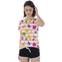 Tropical Fruits Berries Seamless Pattern Short Sleeve Open Back T-shirt by Ravend