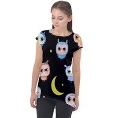 Cute Art Print Pattern Cap Sleeve High Low Top by Apen