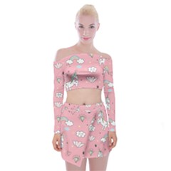 Cute Unicorn Seamless Pattern Off Shoulder Top With Mini Skirt Set by Apen