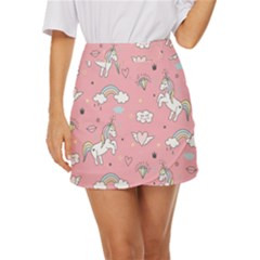 Cute Unicorn Seamless Pattern Mini Front Wrap Skirt by Apen