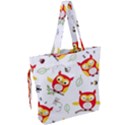 Seamless Pattern Vector Owl Cartoon With Bugs Drawstring Tote Bag View2