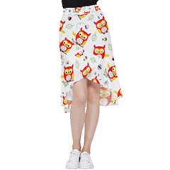 Seamless Pattern Vector Owl Cartoon With Bugs Frill Hi Low Chiffon Skirt by Apen