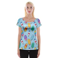 Cute Kawaii Ice Cream Seamless Pattern Cap Sleeve Top by Apen